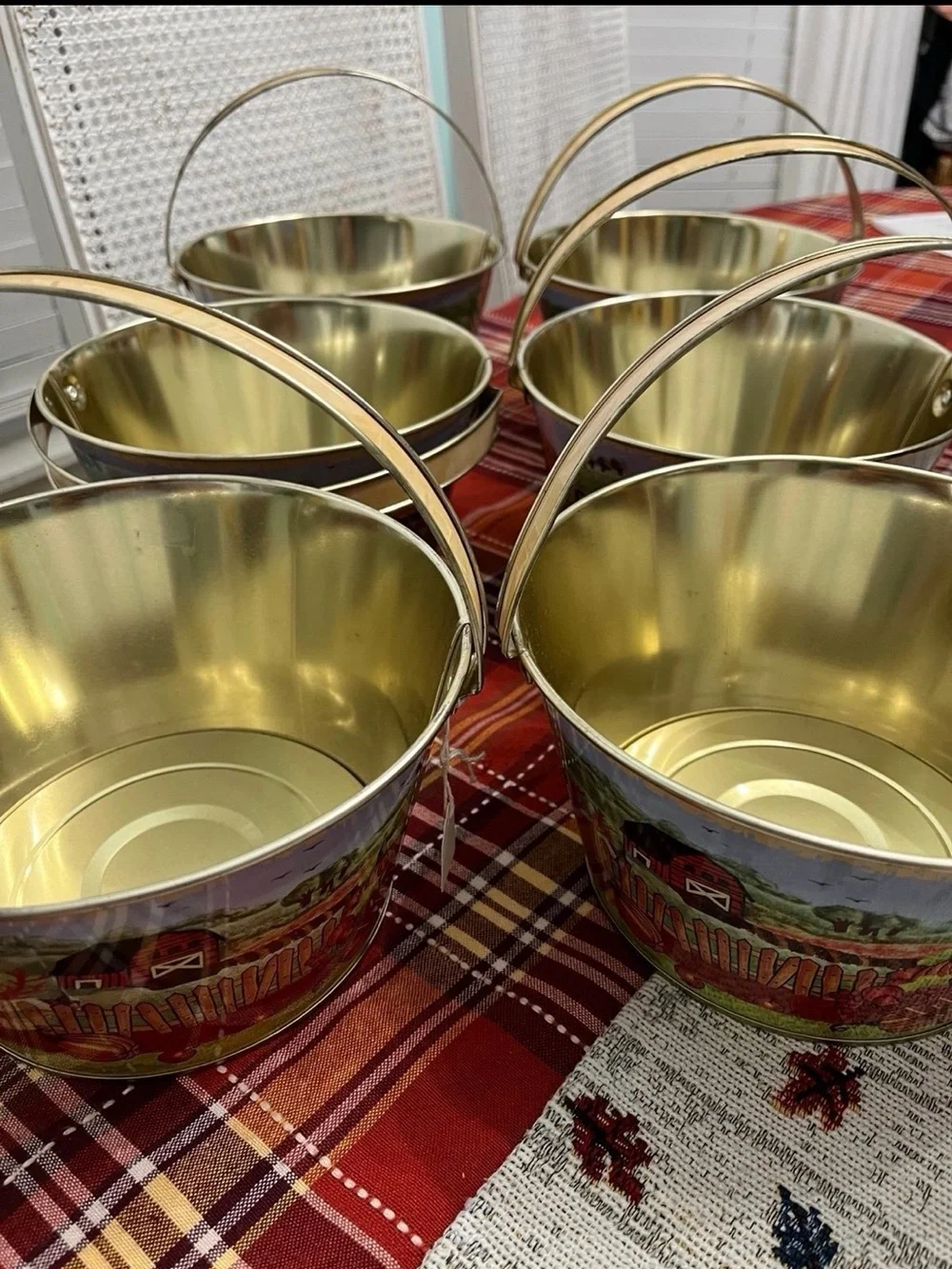 Gold Metal Serving Fall Buckets with Handles - Set of 6